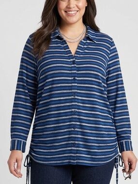 PENNINGTONS Striped Long Sleeve Blouse Corset Lace Hips Plus size X